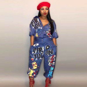 Women Jumpsuit Loose Fancy Half Sleeve Romper